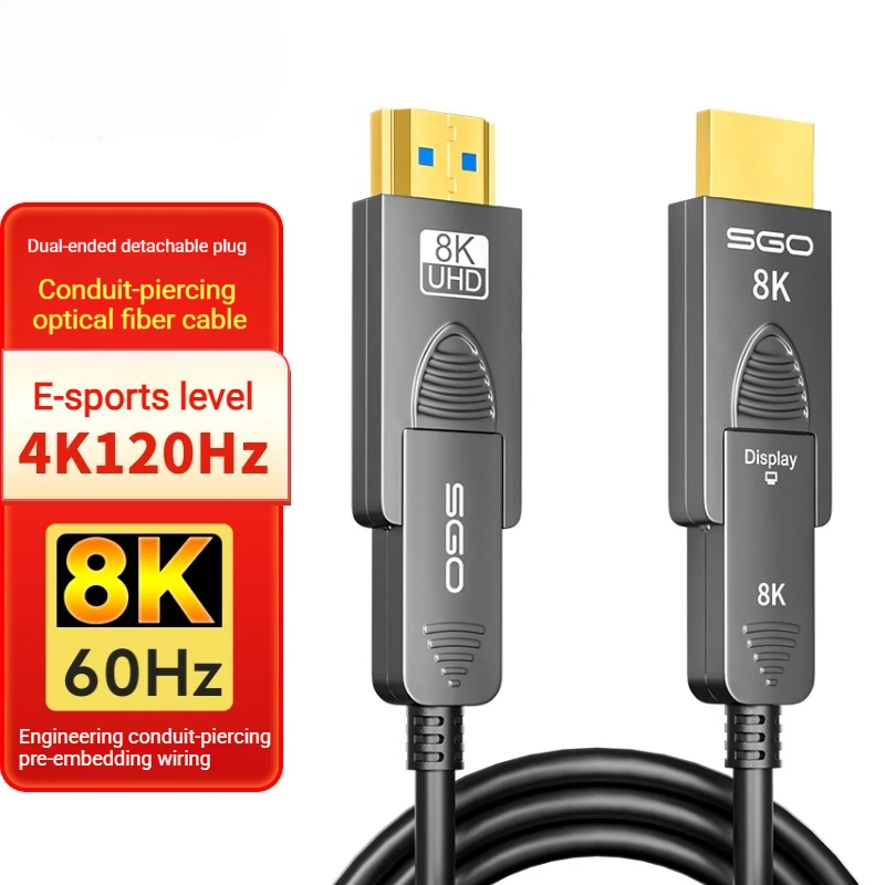 Съемный оптоволоконный кабель HDMI 8K. Кабель HDMI 2.1 длиной 48 Гбит/с на стене с двойными разъемами Micro HDMI и стандартными HDMI 8K при 60 Гц.
Съемный оптоволоконный кабель HDMI 8K. Кабель HDMI 2.1 длиной 48 Гбит/с на стене с двойными разъемами Micro HDMI и стандартными HDMI 8K при 60 Гц.