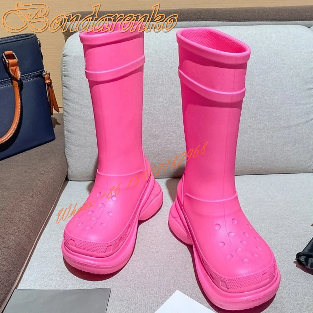 British Style Hole Shoes Rain Boots Thick Sole Non-slip Knee High Boots Round Toe Women New Designer Shoes Party Dress Solid
British Style Hole Shoes Rain Boots Thick Sole Non-slip Knee High Boots Round Toe Women New Designer Shoes Party Dress Solid