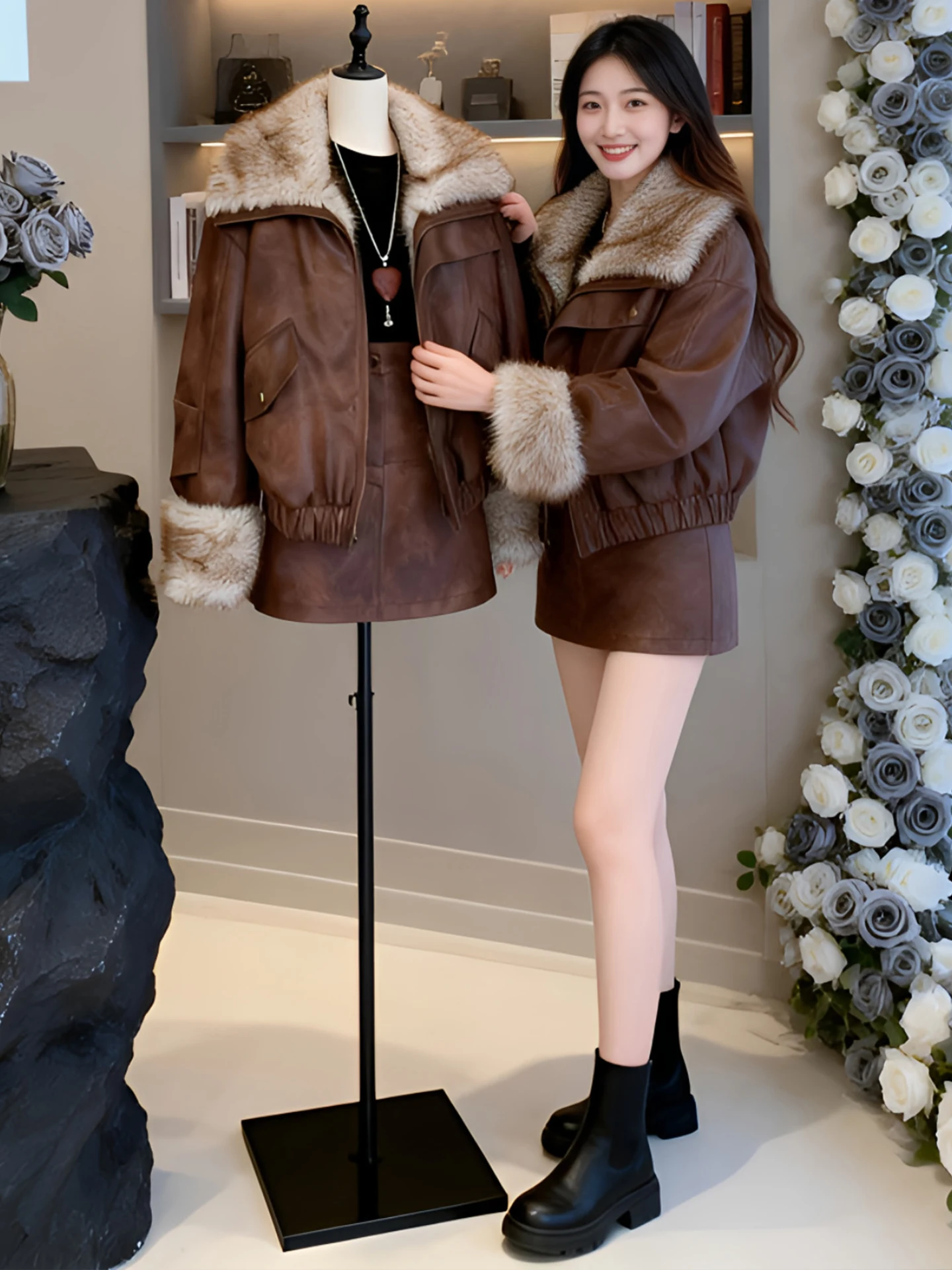 Fashionable Women's Winter Thickened Fleece Lined A-Line Skirt Set High Waist Zipper Closure Long Sleeve Open Cardigan
Fashionable Women's Winter Thickened Fleece Lined A-Line Skirt Set High Waist Zipper Closure Long Sleeve Open Cardigan