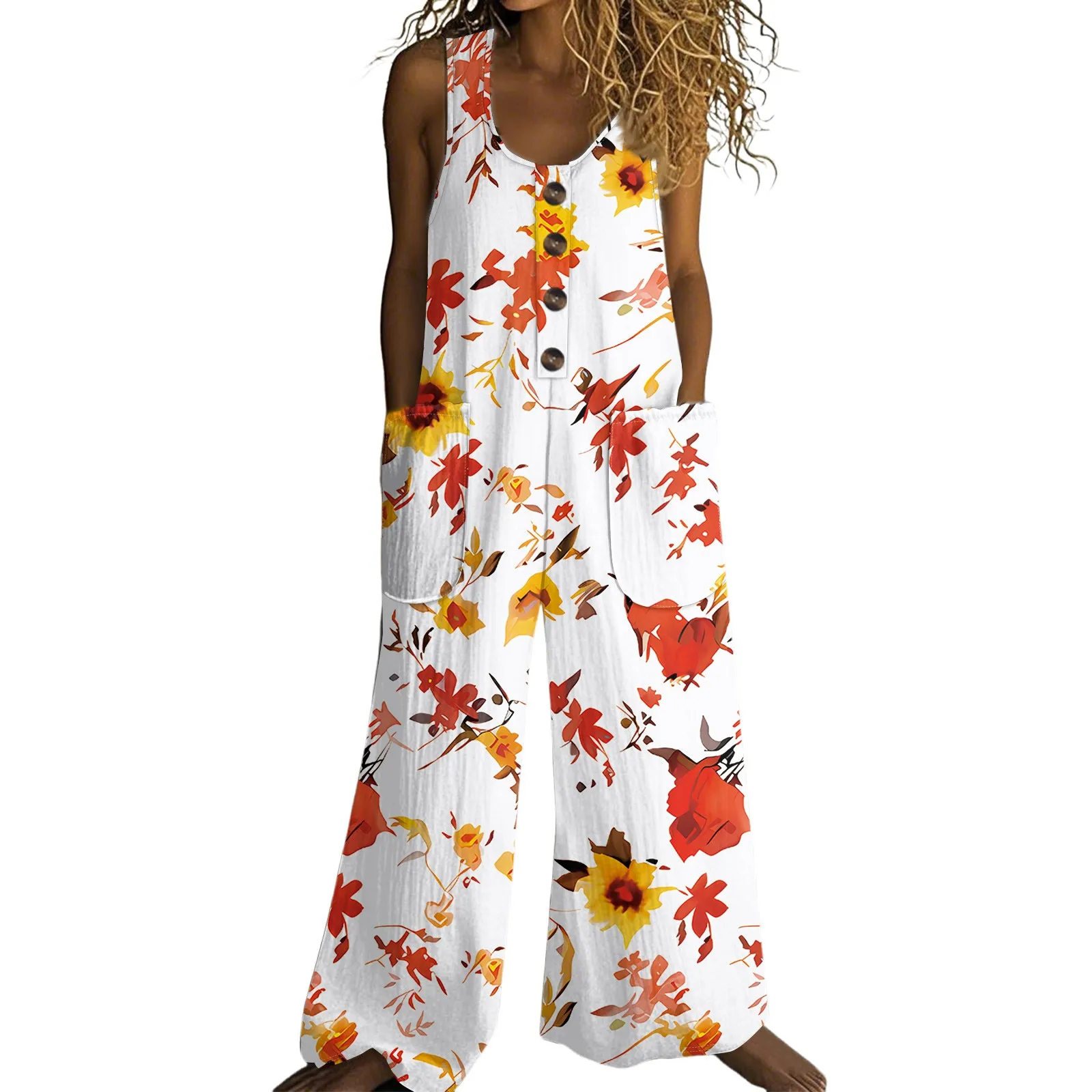 Women's Fashionable Casual Button-down Sleeveless Jumpsuit, Retro Floral Printed Cotton Pocket Jumpsuit
Women's Fashionable Casual Button-down Sleeveless Jumpsuit, Retro Floral Printed Cotton Pocket Jumpsuit