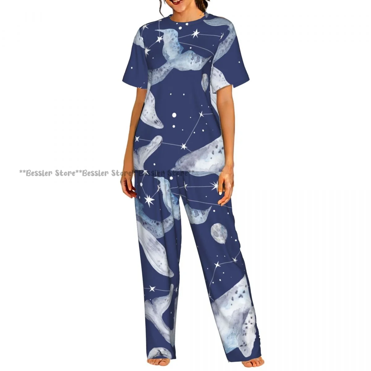 Women's Whales And Constellation Stars Watercolor short sleeve trousers casual pajamas set
Women's Whales And Constellation Stars Watercolor short sleeve trousers casual pajamas set