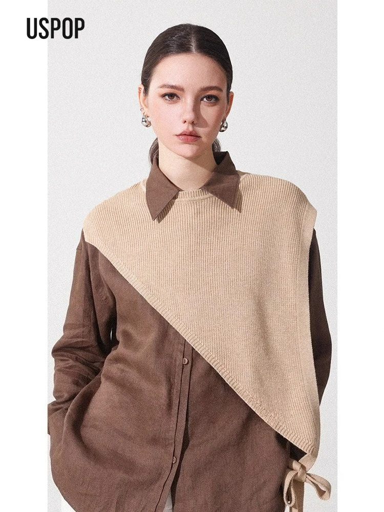 USPOP женский вязаный треугольный жилет с шалью в корейском стиле, новая мода, асимметричная многослойная вязаная верхняя одежда, стильный жилет с запахом 
USPOP женский вязаный треугольный жилет с шалью в корейском стиле, новая мода, асимметричная многослойная вязаная верхняя одежда, стильный жилет с запахом