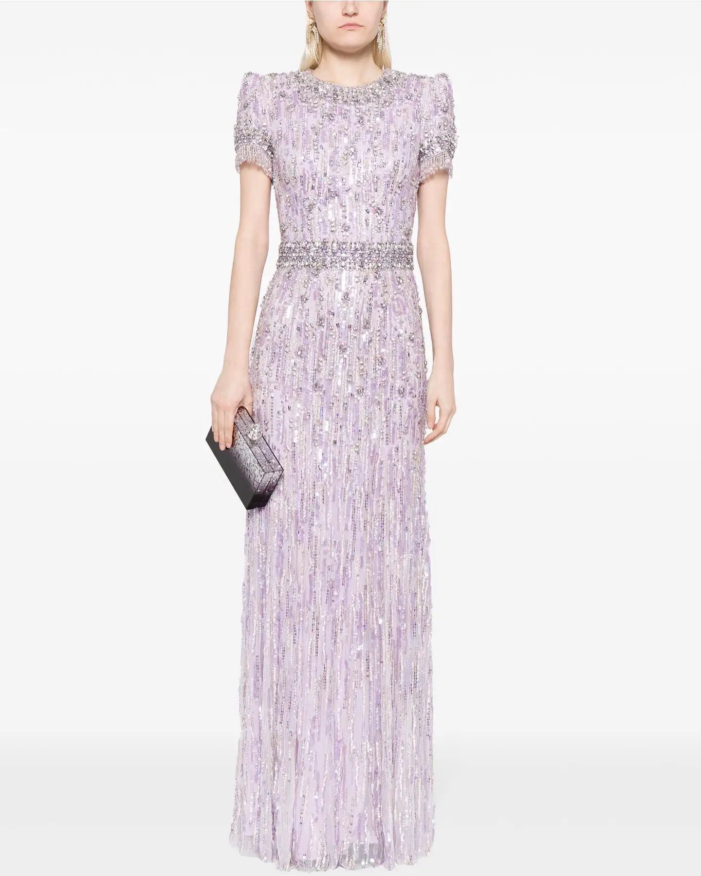 Customized Tulle Straight Crystal Sequined and Tassel Evening Dress O-neck Floor Length Short Sleeves Photo Color Delicate
Customized Tulle Straight Crystal Sequined and Tassel Evening Dress O-neck Floor Length Short Sleeves Photo Color Delicate