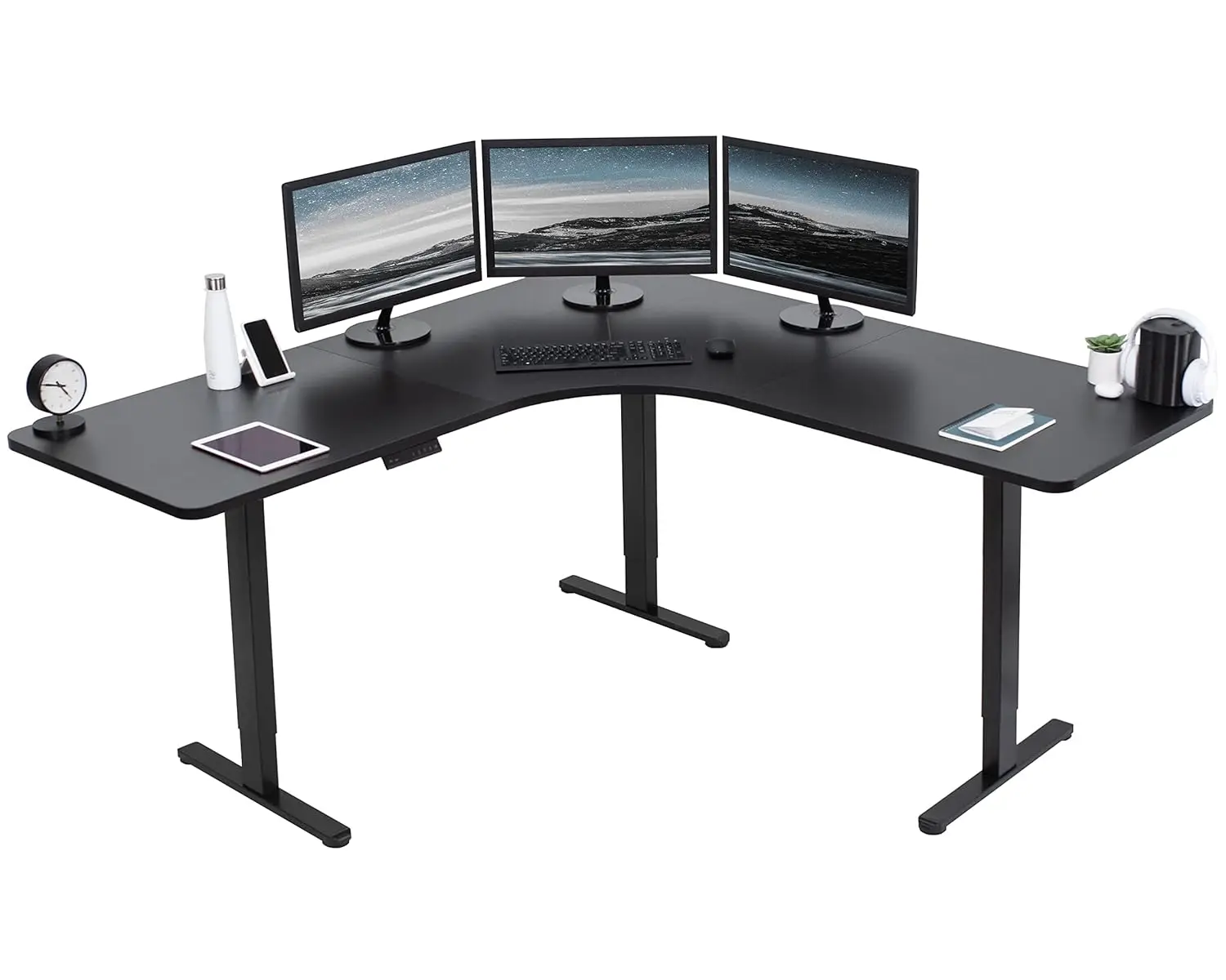 Electric Height Adjustable 71 x 71 inch Curved Corner Stand Up Desk, Black Table Top, Black Frame, Memory, Customized
Electric Height Adjustable 71 x 71 inch Curved Corner Stand Up Desk, Black Table Top, Black Frame, Memory, Customized
