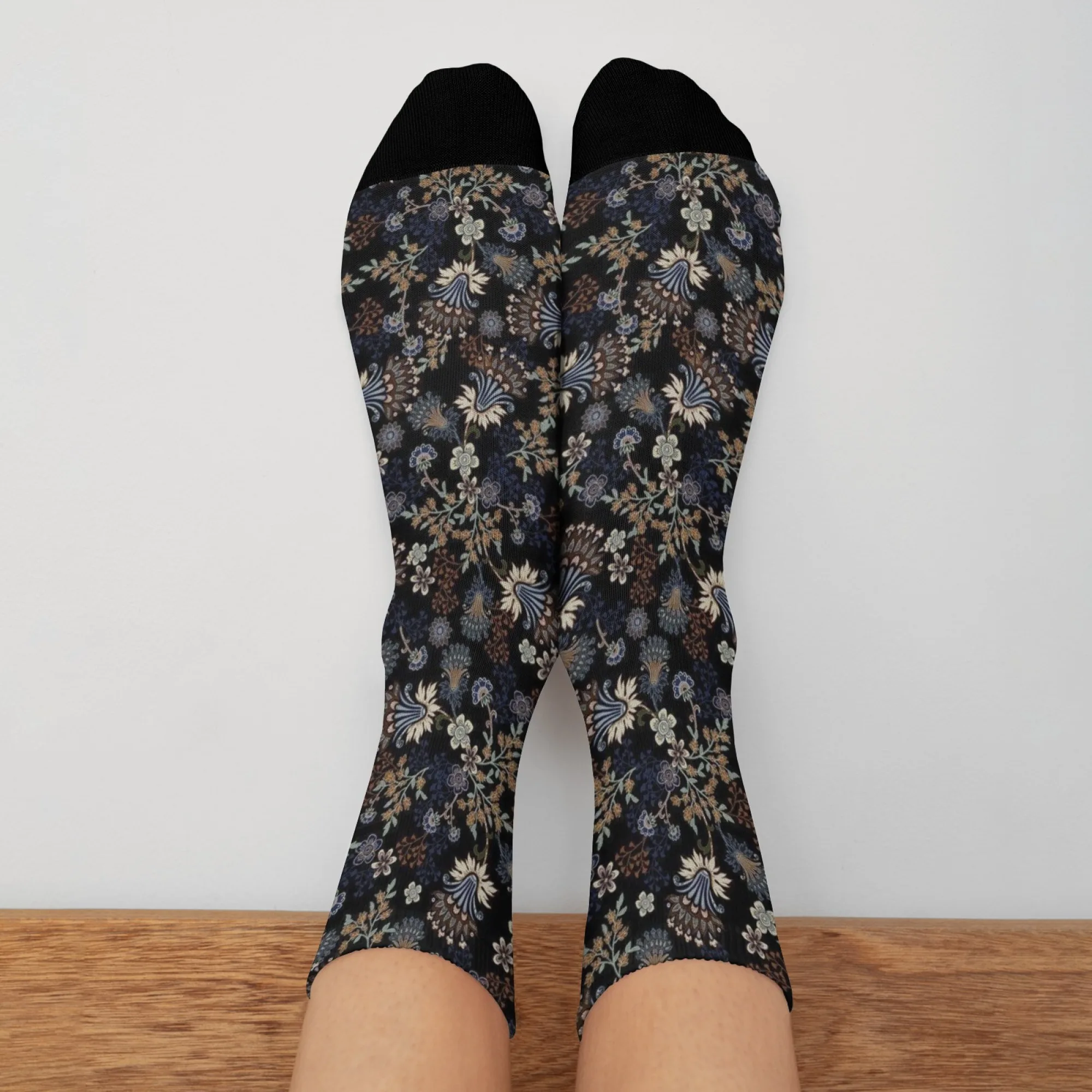 Classic Dark - Hued Multicolor Floral Socks,Vintage Bohemian Floral Motifs, Intricate Blue Beige White Boho Pattern Socks
Classic Dark - Hued Multicolor Floral Socks,Vintage Bohemian Floral Motifs, Intricate Blue Beige White Boho Pattern Socks