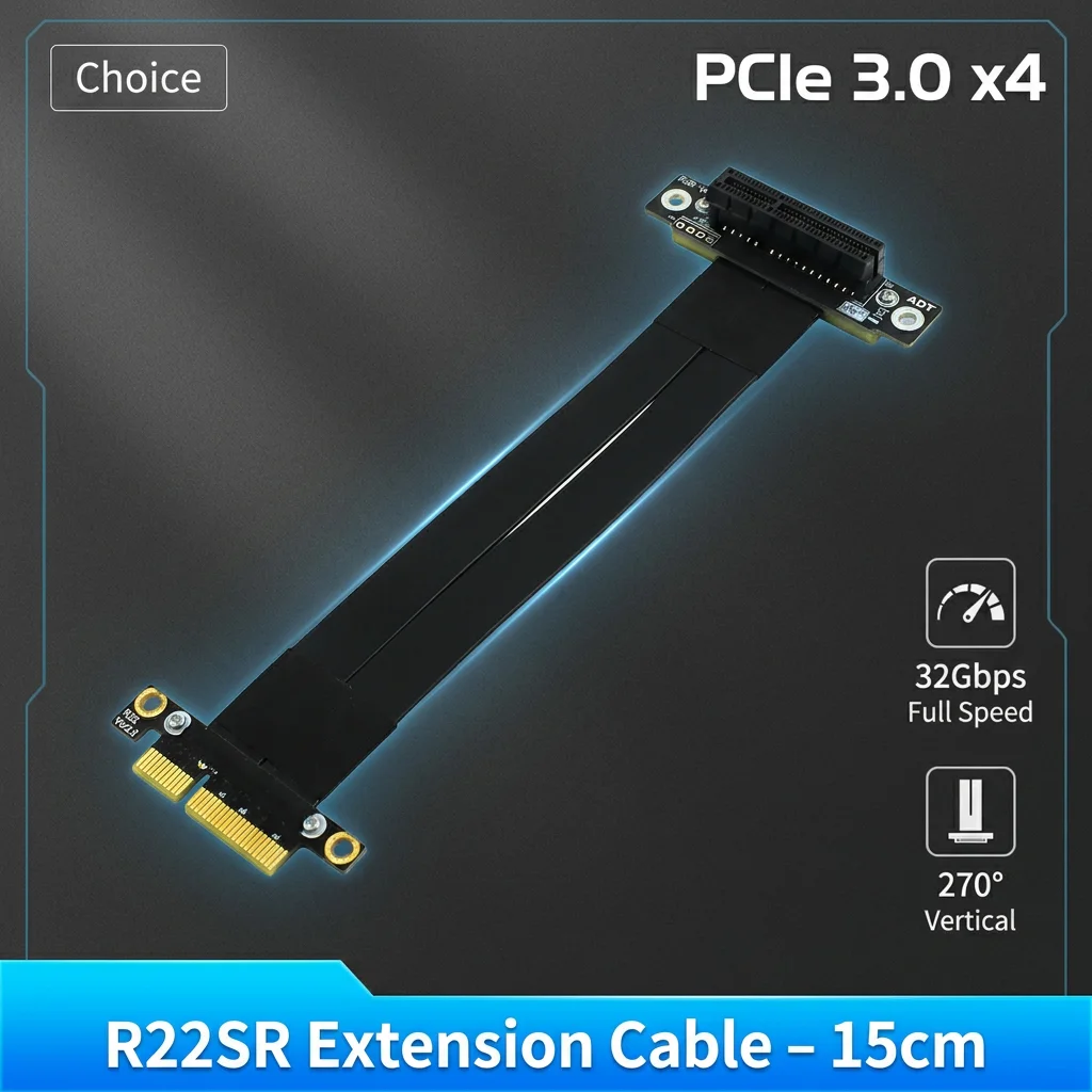R22SR 270 Degree Vertical PCIe x4 Extension Cable 15cm PCIe3.0 32Gbps Full Speed Stable Adapter Cable with Gold Plated Connector
R22SR 270 Degree Vertical PCIe x4 Extension Cable 15cm PCIe3.0 32Gbps Full Speed Stable Adapter Cable with Gold Plated Connector
