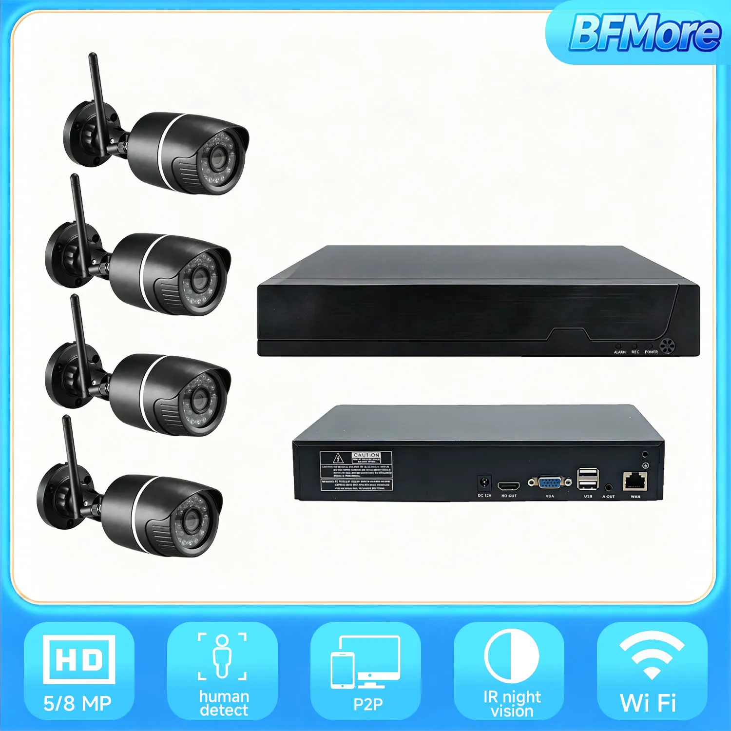 BFMore Wireless CCTV System Wifi Kit 5MP/8MP HD Security Audio 940nm Human body Detect IP 4CH NVR Video Surveillance Set
BFMore Wireless CCTV System Wifi Kit 5MP/8MP HD Security Audio 940nm Human body Detect IP 4CH NVR Video Surveillance Set