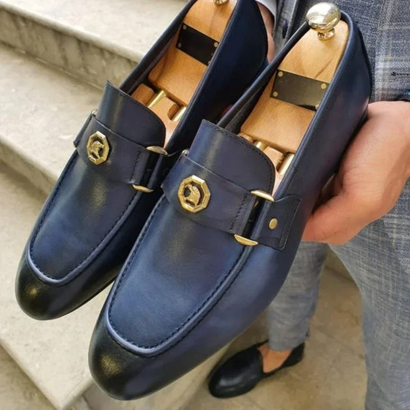 Men Loafers Blue Brown Metal Decoration Fashion Business Classic Slip-on Men Dress Shoes for Men with
Men Loafers Blue Brown Metal Decoration Fashion Business Classic Slip-on Men Dress Shoes for Men with