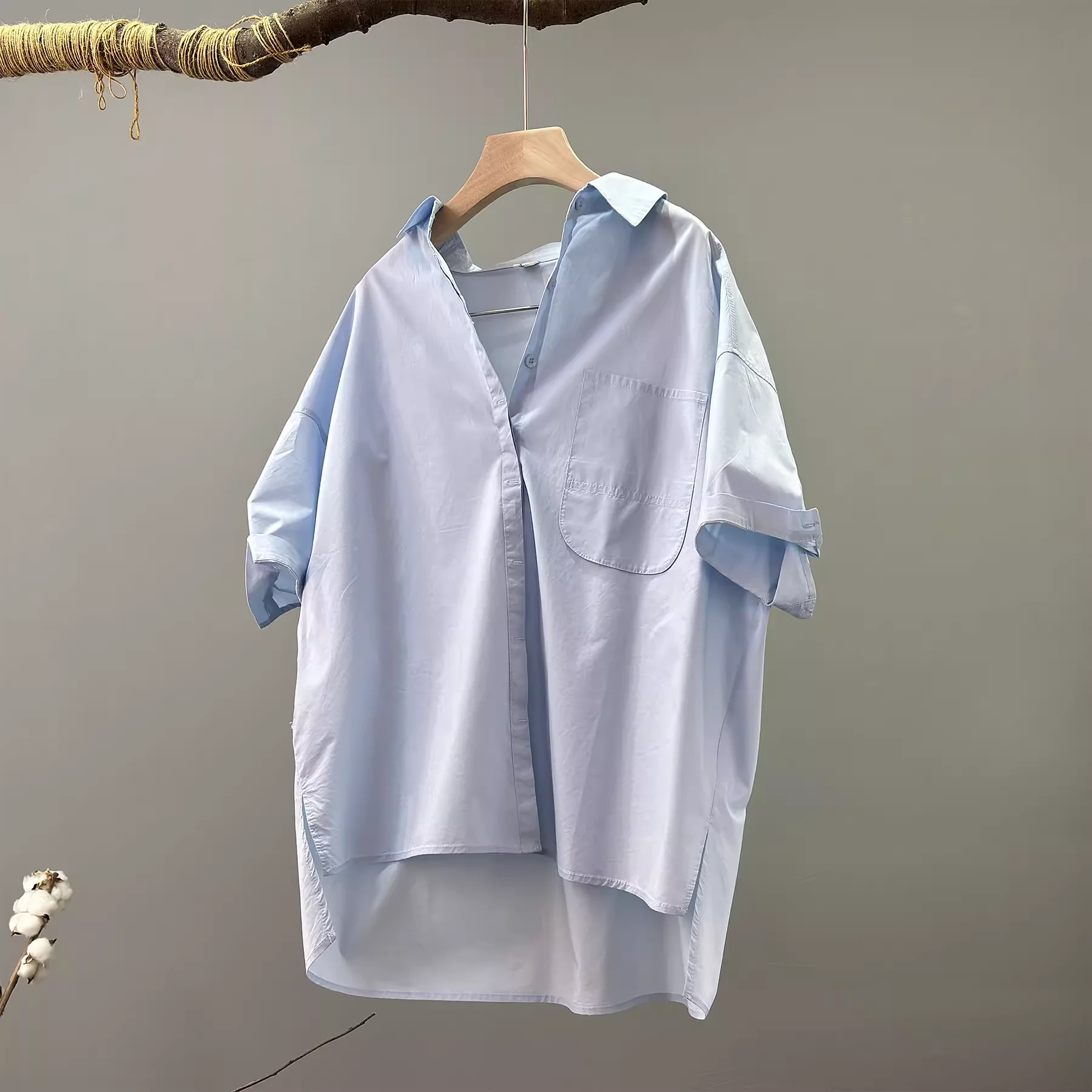 100% Cotton solid woman tops and blouses casual blue white short sleeve shirts for women summer clothing
100% Cotton solid woman tops and blouses casual blue white short sleeve shirts for women summer clothing