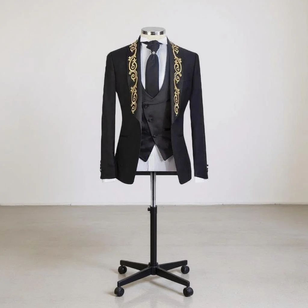 Gold Embroidery Formal Men Suits Slim Fit 3 Pcs Wedding Groom Tuxedo Custom made Elegant Fashion Costume Homme for Prom
Gold Embroidery Formal Men Suits Slim Fit 3 Pcs Wedding Groom Tuxedo Custom made Elegant Fashion Costume Homme for Prom