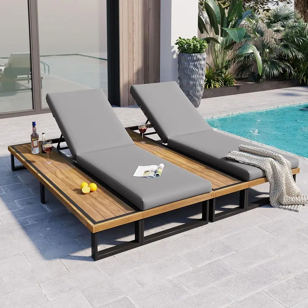 5-Position Adjustable Backrest Chair, Reclining Lounger with Cushions, Patio Garden Furniture Set, 2-Piece Gray and Acacia
5-Position Adjustable Backrest Chair, Reclining Lounger with Cushions, Patio Garden Furniture Set, 2-Piece Gray and Acacia