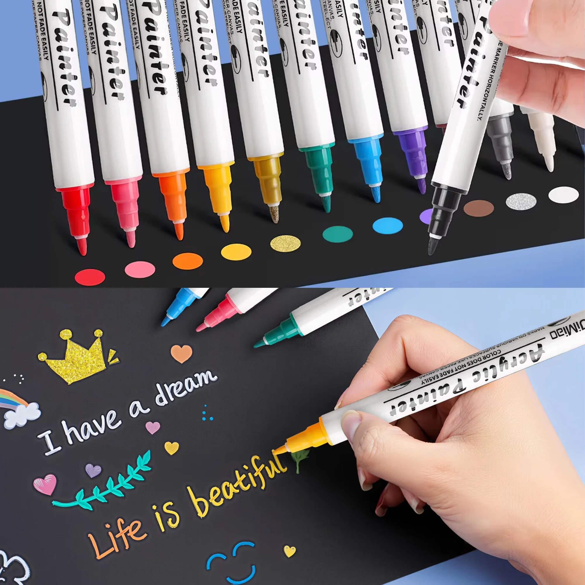 Woomer 12 Colors Dual Tip Acrylic Paint Markers Vibrant Quick-Dry Permanent Water-Based Ink for Canvas Rock Wood DIY Crafts
Woomer 12 Colors Dual Tip Acrylic Paint Markers Vibrant Quick-Dry Permanent Water-Based Ink for Canvas Rock Wood DIY Crafts