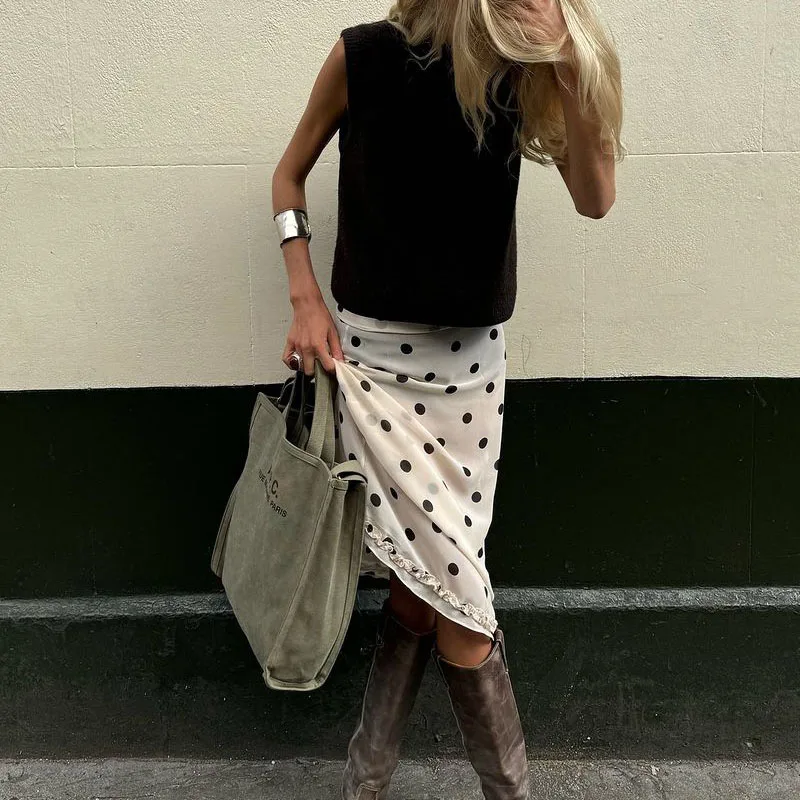 Fashion Polk polka dot print decorative skirt for women's holiday zipper mesh semi double layered skirt
Fashion Polk polka dot print decorative skirt for women's holiday zipper mesh semi double layered skirt