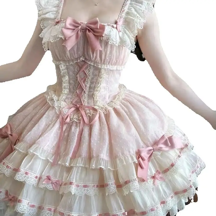Women Pink Ballet Cake Dress Tiered Ruffle Skirt Sleeveless Strappy Cute Princess Lolita Kawaii Sweet Party Summer Dresses
Women Pink Ballet Cake Dress Tiered Ruffle Skirt Sleeveless Strappy Cute Princess Lolita Kawaii Sweet Party Summer Dresses
