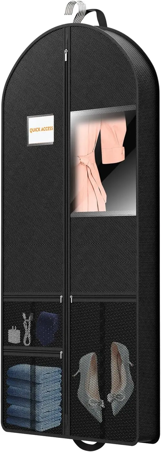 63" Lightweight Foldable Garment Bag for Travel & Home, Breathable Fabric, Hanging Storage with Pockets, Black
63" Lightweight Foldable Garment Bag for Travel & Home, Breathable Fabric, Hanging Storage with Pockets, Black
