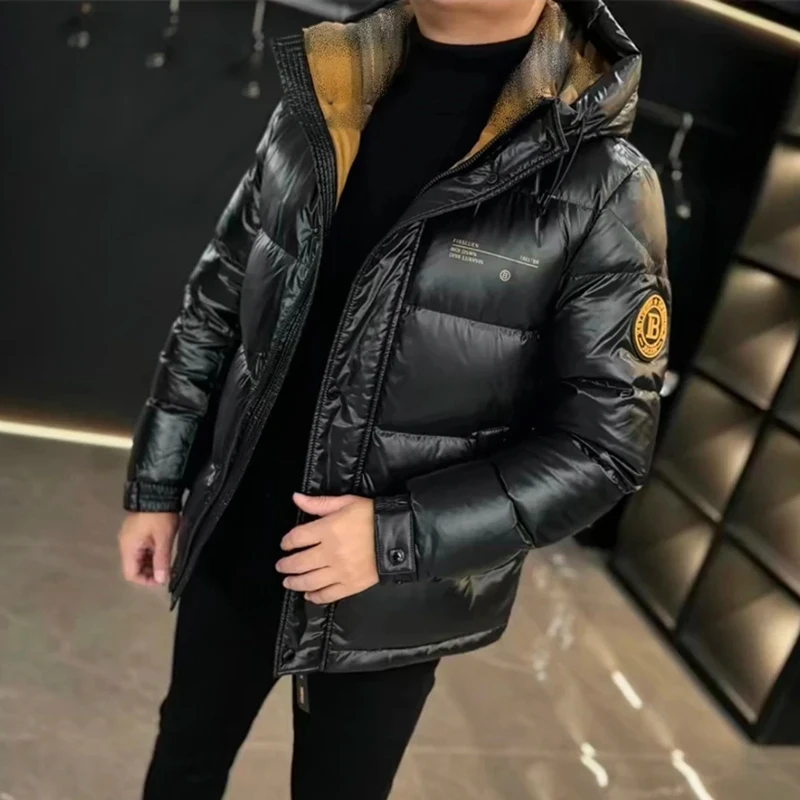 High-End Patchwork Glossy Hooded down Jacket Men's Short European Luxury White Duck Feather Warm Outerwear Thick
High-End Patchwork Glossy Hooded down Jacket Men's Short European Luxury White Duck Feather Warm Outerwear Thick