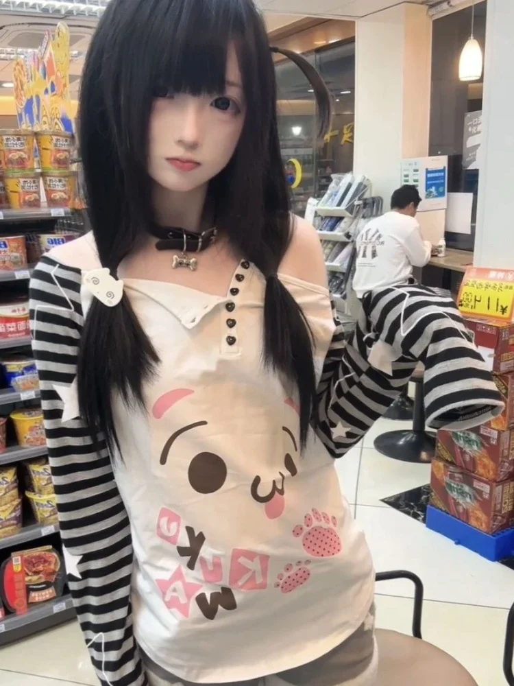 QWEEK Y2k Harajuku Kawaii Striped T Shirt Women Japanese Star Print Cartoon Off Shoulder Tees Long Sleeve Top Accessories 2024
QWEEK Y2k Harajuku Kawaii Striped T Shirt Women Japanese Star Print Cartoon Off Shoulder Tees Long Sleeve Top Accessories 2024