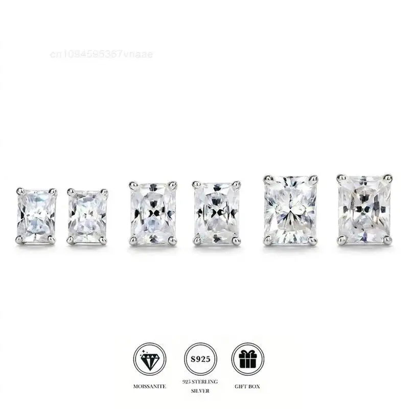 Rhodium Plated S925 Silver Emerald Cut Moissanite Stud Earrings, 2CT/4CT/6CT Sizes, Hypoallergenic
Rhodium Plated S925 Silver Emerald Cut Moissanite Stud Earrings, 2CT/4CT/6CT Sizes, Hypoallergenic