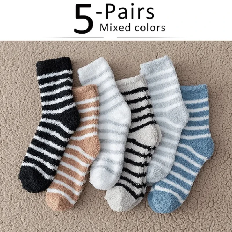 5 Pairs Thick Mens Thermal Socks Winter Warm Striped Coral Fleece Fluffy Solid Color Sleep Male Bed Socks Calcetines Hot Sell
5 Pairs Thick Mens Thermal Socks Winter Warm Striped Coral Fleece Fluffy Solid Color Sleep Male Bed Socks Calcetines Hot Sell