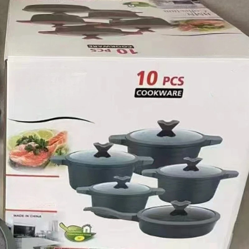 10 piece set of pots and pans, set of Maifanshi non stick pans, aluminum set combination, soup pot set.
10 piece set of pots and pans, set of Maifanshi non stick pans, aluminum set combination, soup pot set.