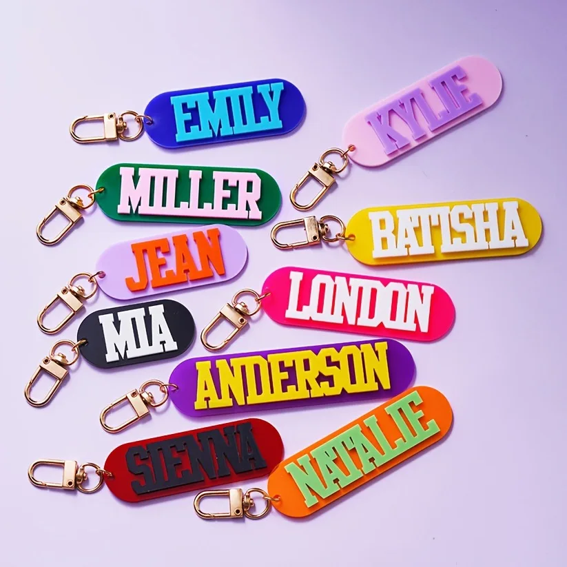 Colorful Acrylic Custom Your Name Tag Keychain 3D Double Layers Nameplate Personalized Bag Charm Car Keyring Name Tag Wholesale
Colorful Acrylic Custom Your Name Tag Keychain 3D Double Layers Nameplate Personalized Bag Charm Car Keyring Name Tag Wholesale