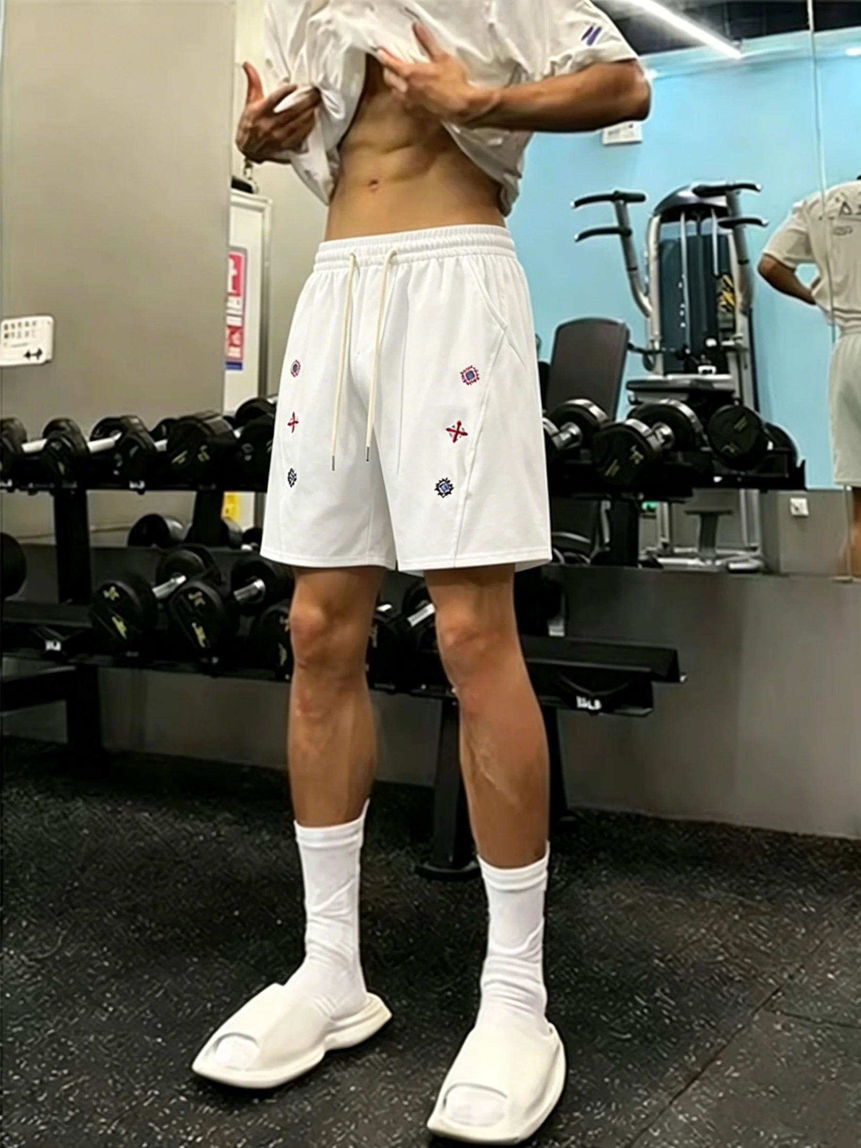 White Ice Silk Quick Dry Shorts Men's Summer Fitness Running Pants Embroidered Sportswear Loose Fit Elastic Waist Short Length
White Ice Silk Quick Dry Shorts Men's Summer Fitness Running Pants Embroidered Sportswear Loose Fit Elastic Waist Short Length