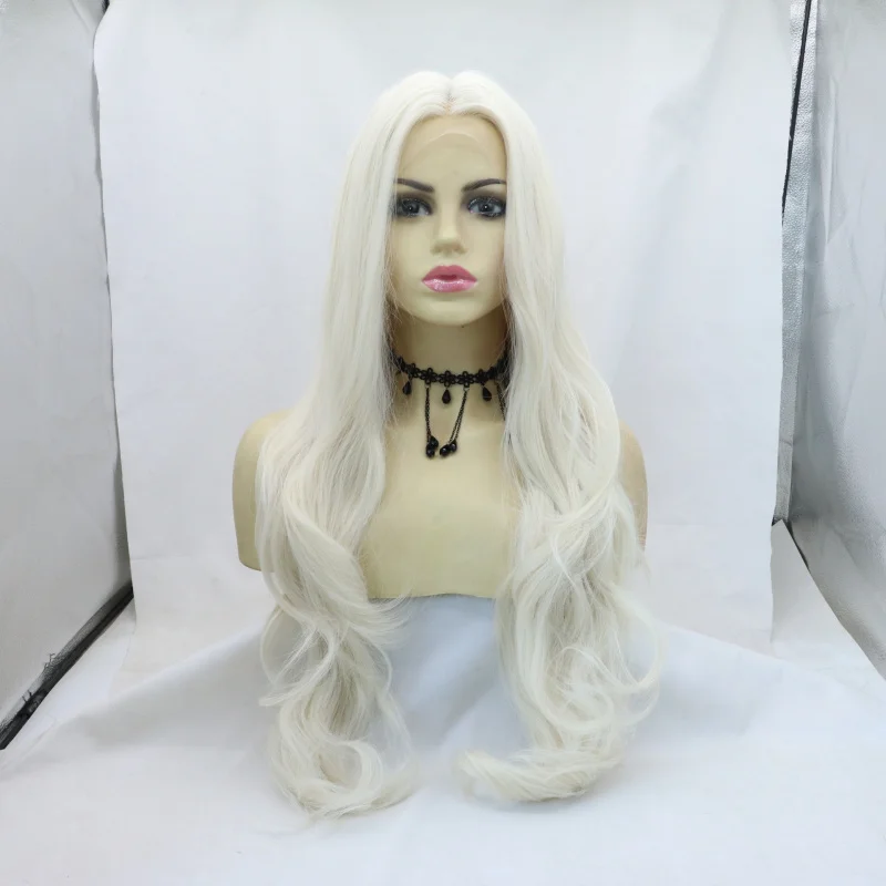 Hand-crocheted lace fiber wig 60#Milky white T-shaped high-temperature synthetic long curly hair for women
Hand-crocheted lace fiber wig 60#Milky white T-shaped high-temperature synthetic long curly hair for women