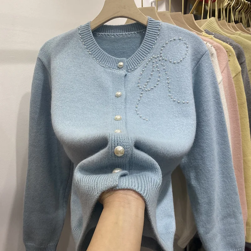 Korean Multi Color Knitted Sweater For Women Casual Loose Bow Beading Cardigans Round Neck Long Sleeve Versatile Knitwear Tops
Korean Multi Color Knitted Sweater For Women Casual Loose Bow Beading Cardigans Round Neck Long Sleeve Versatile Knitwear Tops