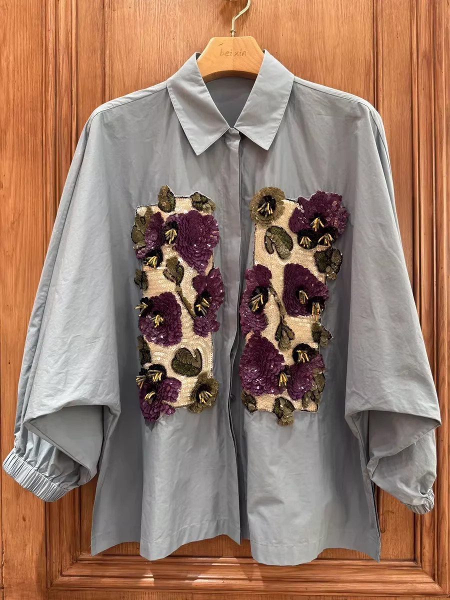 Sweet Girls Puff Sleeve Shirt Elegant Office Ladies Blue Cotton Blouse Fashion Women's Sequins Top
Sweet Girls Puff Sleeve Shirt Elegant Office Ladies Blue Cotton Blouse Fashion Women's Sequins Top