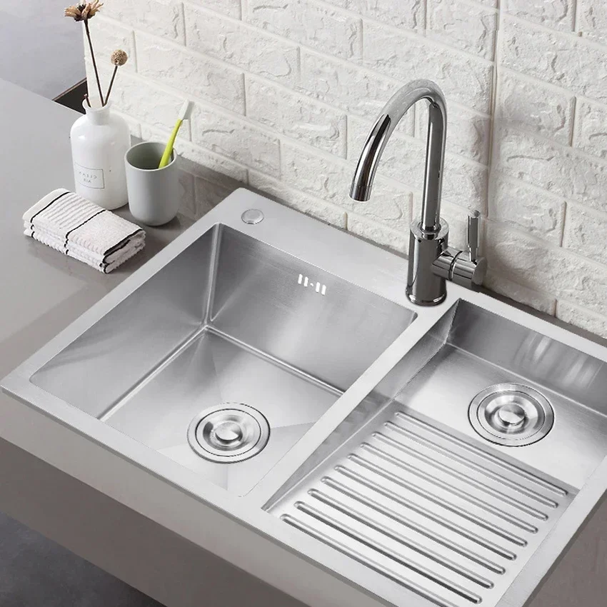 304 Stainless Steel Manual Laundry Sink with Washboard 80*48*22cm Integrated Balcony Laundry Tub Slot Thickened Double Bowl
304 Stainless Steel Manual Laundry Sink with Washboard 80*48*22cm Integrated Balcony Laundry Tub Slot Thickened Double Bowl