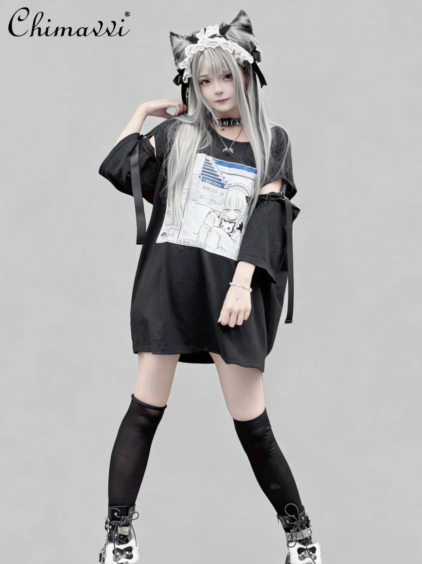 Original Lace-trimmed Lolita Dark Punk Oversized Top 2026 Summer New Japanese Anime Style Loose Fit Pure Cotton T-shirt
Original Lace-trimmed Lolita Dark Punk Oversized Top 2026 Summer New Japanese Anime Style Loose Fit Pure Cotton T-shirt