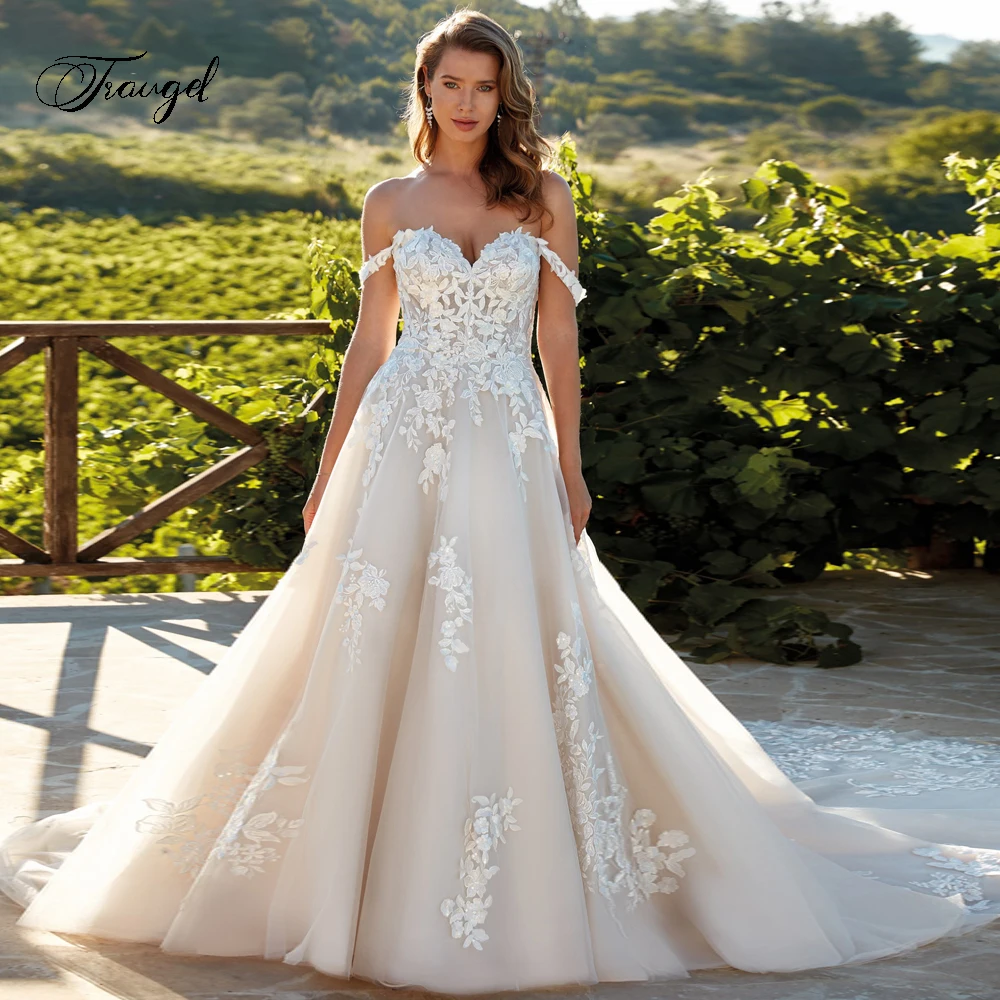 Traugel A-Line Graceful Romantic Wedding Dresses Sweetheart Off The Shoulder Vestido De Novia Appliques Boho Robe De Mariee 
Traugel A-Line Graceful Romantic Wedding Dresses Sweetheart Off The Shoulder Vestido De Novia Appliques Boho Robe De Mariee