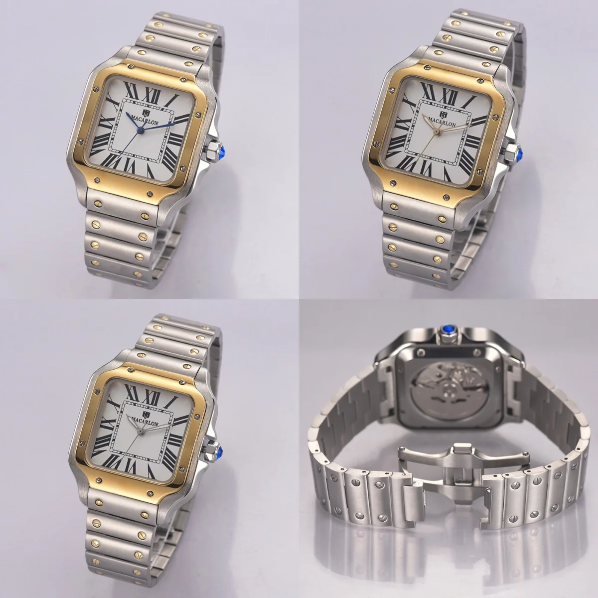 Classic Luxury 38mm Square Men Watch, Half Gold Stainless Steel, Dateless Dial, Fitted with Chinese NH35 Mechanical Movement
Classic Luxury 38mm Square Men Watch, Half Gold Stainless Steel, Dateless Dial, Fitted with Chinese NH35 Mechanical Movement