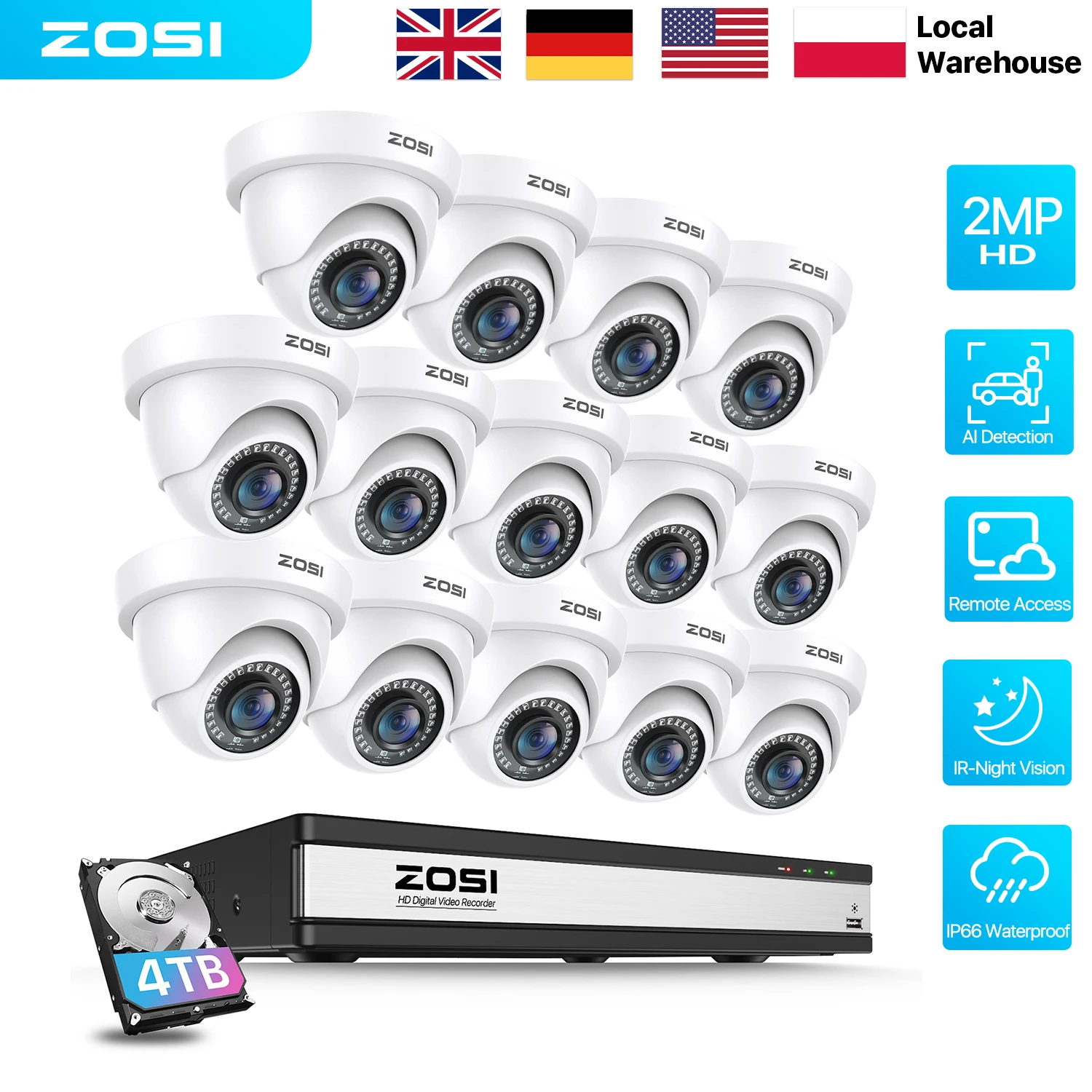 ZOSI 16CH 2MP Wired Security Camera System 1080p 16CH CCTV DVR 2MP HD-TVI Outdoor Indoor Home Business Video Surveillance Camera
ZOSI 16CH 2MP Wired Security Camera System 1080p 16CH CCTV DVR 2MP HD-TVI Outdoor Indoor Home Business Video Surveillance Camera