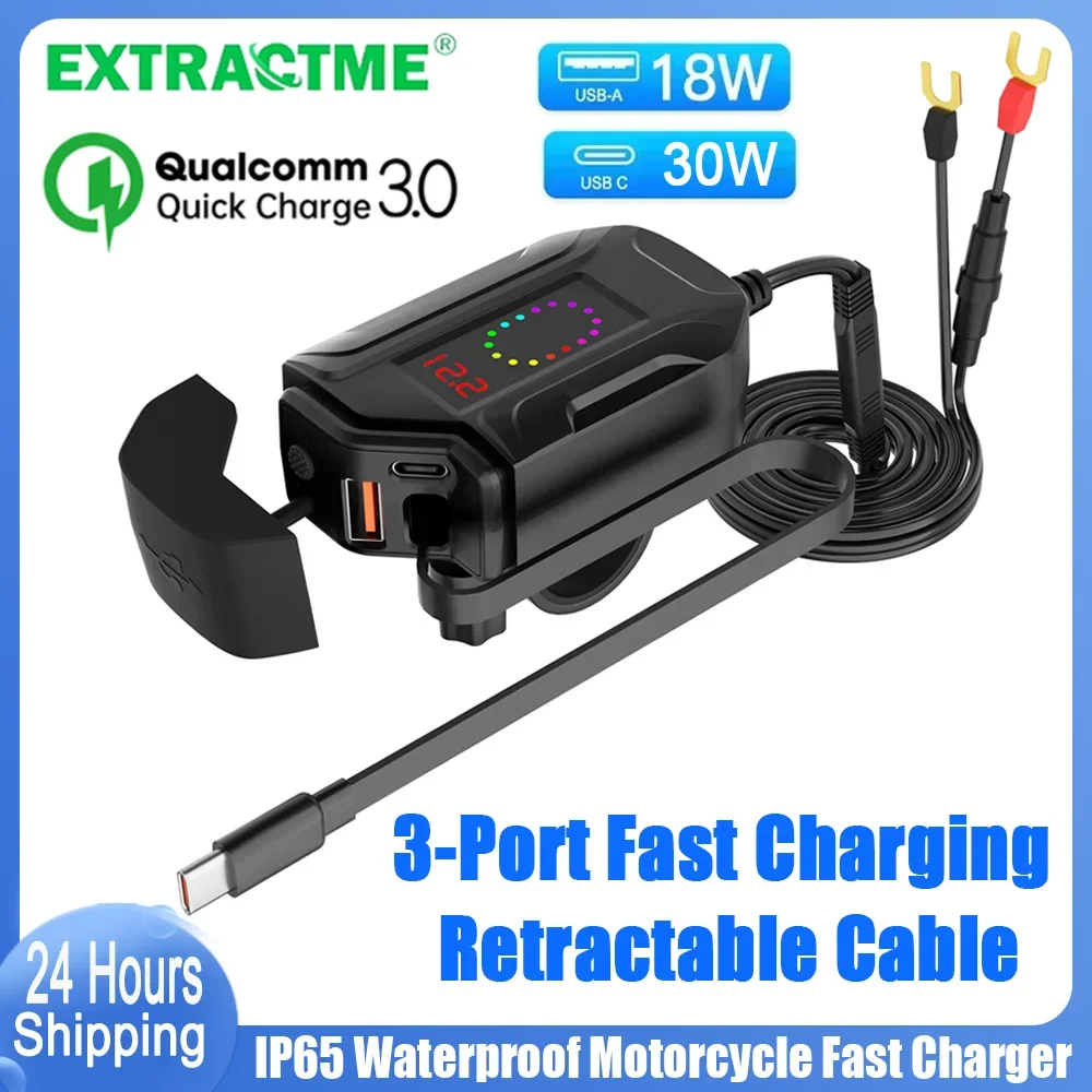 Зарядное устройство Extractme QC3.0 для мотоцикла, быстрое, 3 порта, выдвижное, 12В-24В, 30Вт PD, 18Вт USB-A, водонепроницаемое IP65, для телефона
Зарядное устройство Extractme QC3.0 для мотоцикла, быстрое, 3 порта, выдвижное, 12В-24В, 30Вт PD, 18Вт USB-A, водонепроницаемое IP65, для телефона