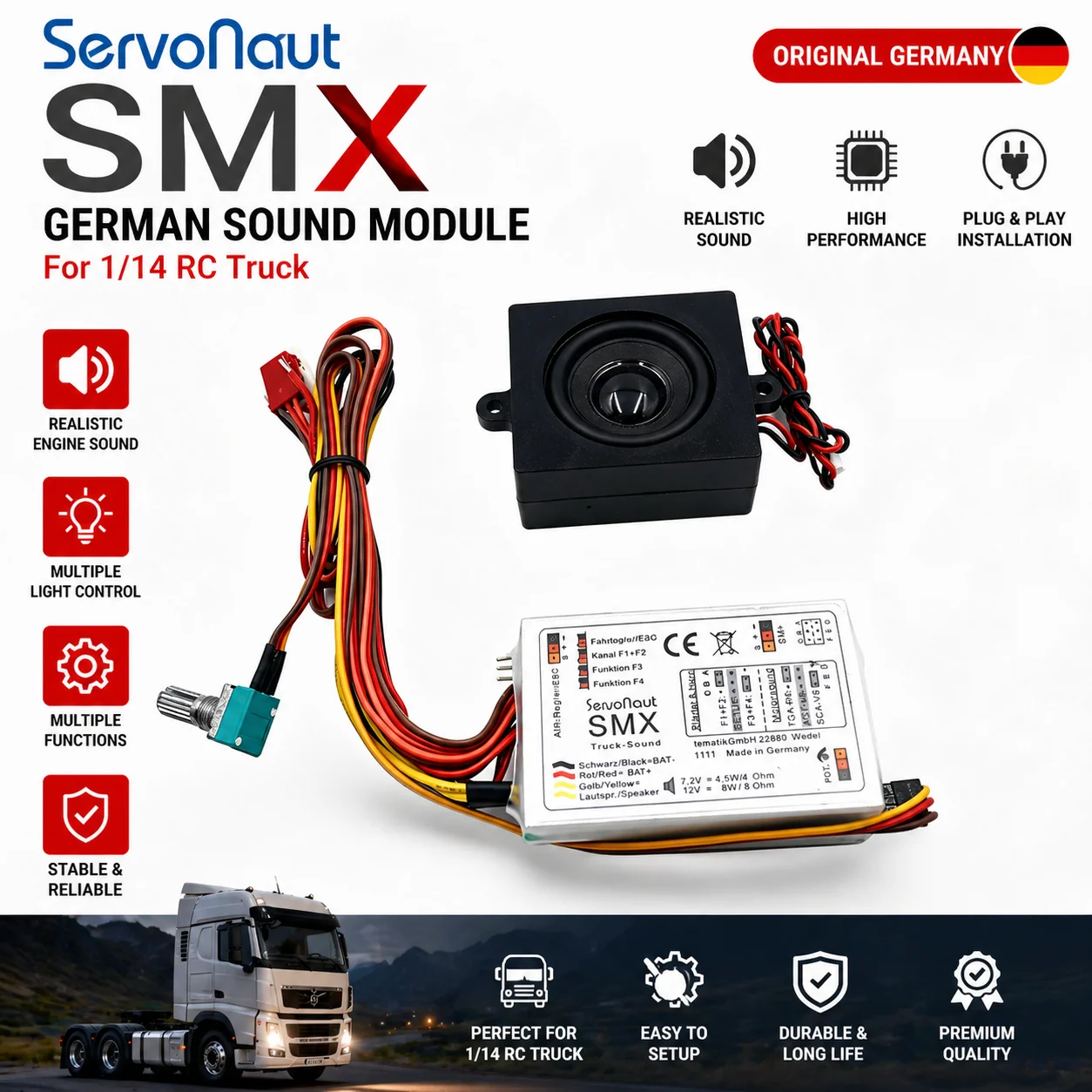 Simulated Sound Group Module for 1/14 Tamiya RC Truck SCANIA 770S VOLVO 750 FH16 Benz ACTROS 3363 MAN TGX LESU Servonaut SMX OEM
Simulated Sound Group Module for 1/14 Tamiya RC Truck SCANIA 770S VOLVO 750 FH16 Benz ACTROS 3363 MAN TGX LESU Servonaut SMX OEM