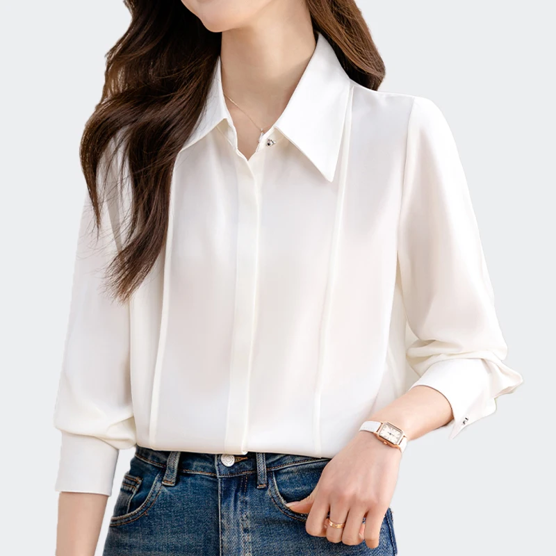 Women's Long Sleeve White Blouse Office Work Wear Tops Simple Shirts Long Sleeved Fashion Women Blouse 2025 Blusas Mujer
Women's Long Sleeve White Blouse Office Work Wear Tops Simple Shirts Long Sleeved Fashion Women Blouse 2025 Blusas Mujer