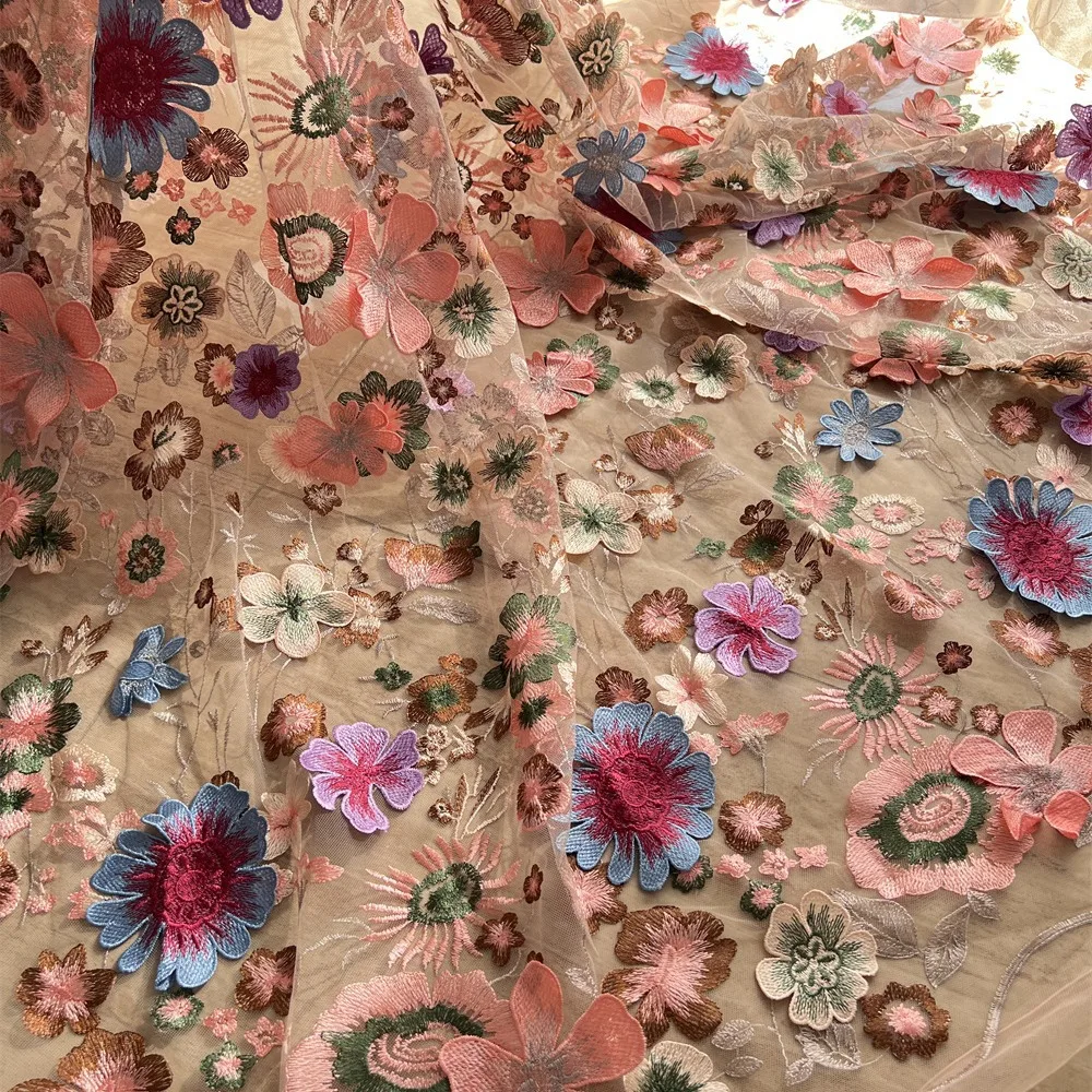 French fashion embroidered 3D three-dimensional wedding dress fabric with multi-color flower lace embroidery net fabric
French fashion embroidered 3D three-dimensional wedding dress fabric with multi-color flower lace embroidery net fabric
