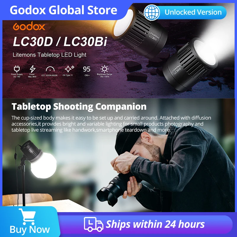 Godox LC30D LC30Bi 3200K-6500K CRI/TLCI Litemons Flexible Handheld Lamp Tabletop LED Light Photography Live streaming
Godox LC30D LC30Bi 3200K-6500K CRI/TLCI Litemons Flexible Handheld Lamp Tabletop LED Light Photography Live streaming