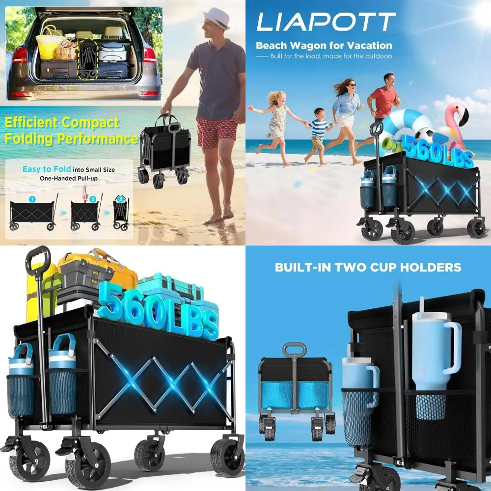 All-Terrain Collapsible Beach Wagon with Brakes, 560lbs Capacity for Outdoor, Camping, Sports, Garden - Black
All-Terrain Collapsible Beach Wagon with Brakes, 560lbs Capacity for Outdoor, Camping, Sports, Garden - Black