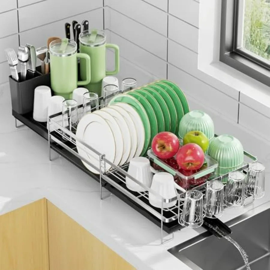 Large Expandable Stainless Steel Dish Drying Rack for Kitchen Counter Multifunctional Dish Drainer with Utensil and Cup Holder
Large Expandable Stainless Steel Dish Drying Rack for Kitchen Counter Multifunctional Dish Drainer with Utensil and Cup Holder