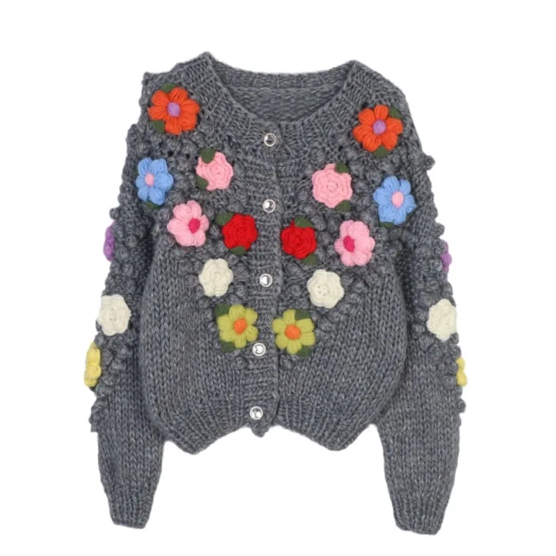 Knitted cardigan women Retro 2025 autumn/winter new casual loose single breasted handmade flower jacket basic Simple
Knitted cardigan women Retro 2025 autumn/winter new casual loose single breasted handmade flower jacket basic Simple