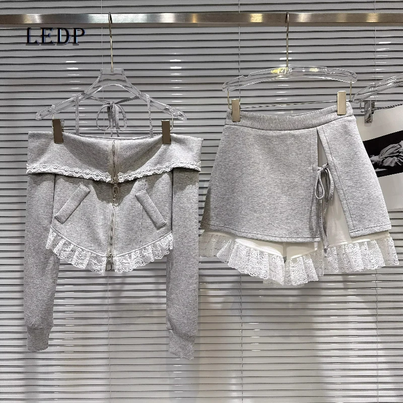 2026 Spring New Lace Splicing Straps Neck Women's Top Jacket French Design Gray Fashion Sweet Cool Short Skirts Suits Ladies
2026 Spring New Lace Splicing Straps Neck Women's Top Jacket French Design Gray Fashion Sweet Cool Short Skirts Suits Ladies