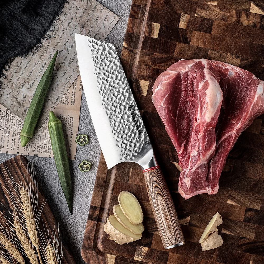 Grandsharp 8"Cleaver Knife Forged Hammer Stripe 4CR13 Stainless Steel Durable Pakka Wood Handle Meat Fruit Vegetable Cutter
Grandsharp 8"Cleaver Knife Forged Hammer Stripe 4CR13 Stainless Steel Durable Pakka Wood Handle Meat Fruit Vegetable Cutter
