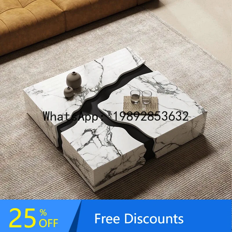 CZ Italian Style Marble Coffee Table for Living Room, Modern Creative Solid Wood Square Cracked Tea Table 
CZ Italian Style Marble Coffee Table for Living Room, Modern Creative Solid Wood Square Cracked Tea Table