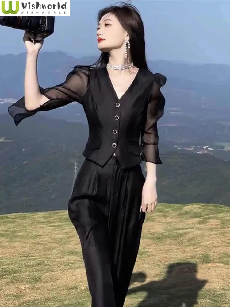 Fashion Temperament Set for Women's Summer New Style Solid Color Single Breasted Waist Slimming Top+wide Leg Pants Two-piece Set
Fashion Temperament Set for Women's Summer New Style Solid Color Single Breasted Waist Slimming Top+wide Leg Pants Two-piece Set