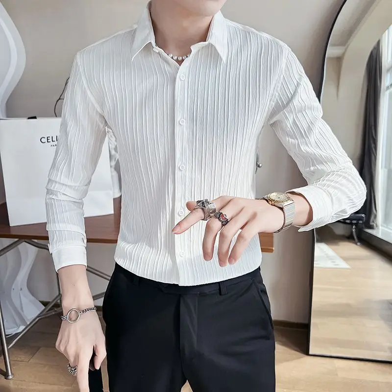 Streetwear Fashion Korean Clothing Solid Shirts Spring Long Sleeve Striped Lapel Single Sockets Business Casual Tops JJ282
Streetwear Fashion Korean Clothing Solid Shirts Spring Long Sleeve Striped Lapel Single Sockets Business Casual Tops JJ282