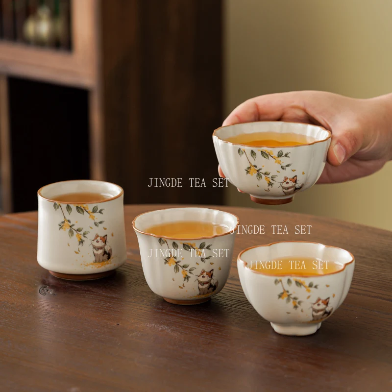 1pcs Ceramic Cups Beige Ru Kiln Brewed Black Tea Pu Erh Cup Cute Cat Tea Set for Home Use High End Drinking Utensils
1pcs Ceramic Cups Beige Ru Kiln Brewed Black Tea Pu Erh Cup Cute Cat Tea Set for Home Use High End Drinking Utensils