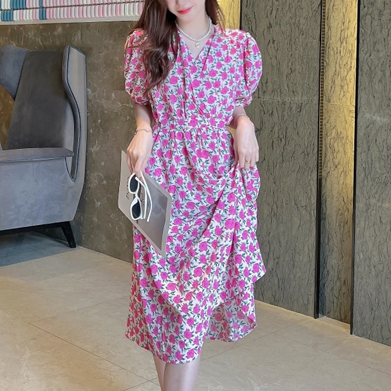 Elegant V-neck A-Line Print Woman Dress Summer Loose Midi Dress Vintage Puff Sleeve Floral Dress Casual Women Clothes Robe 22136
Elegant V-neck A-Line Print Woman Dress Summer Loose Midi Dress Vintage Puff Sleeve Floral Dress Casual Women Clothes Robe 22136
