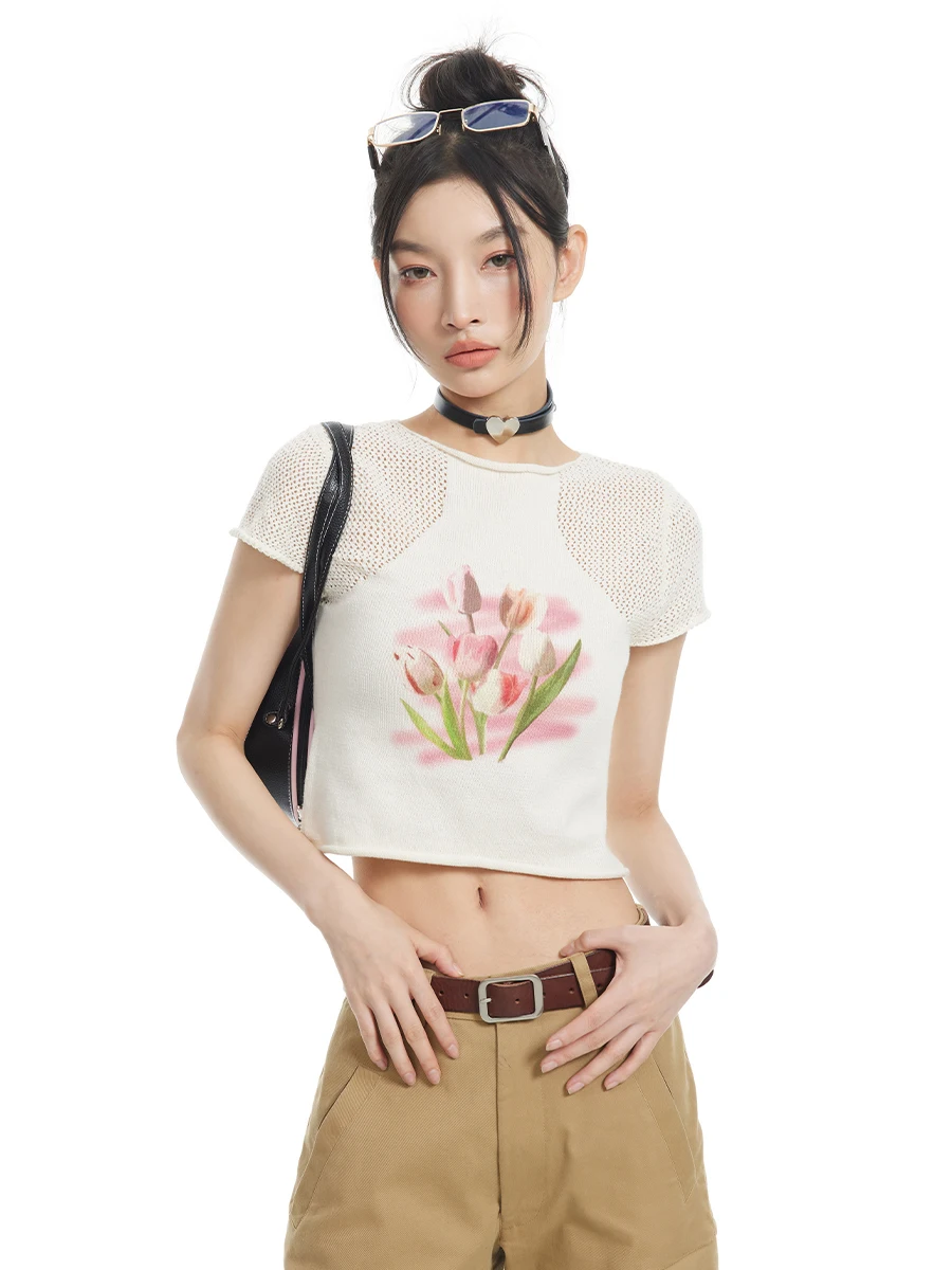 Nextdawn Short Sleeve Floral Print Mesh Lingerie Top Women's Summer Cute Style round Neckline Regular Fit T-shirt Inner Wear
Nextdawn Short Sleeve Floral Print Mesh Lingerie Top Women's Summer Cute Style round Neckline Regular Fit T-shirt Inner Wear